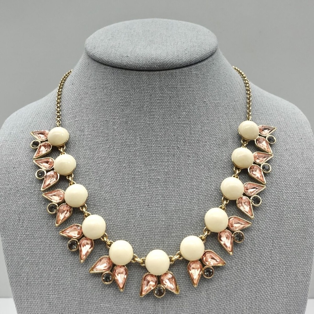 J CREW Necklace with White Resin Stones, Pink and Purple Rhinestones